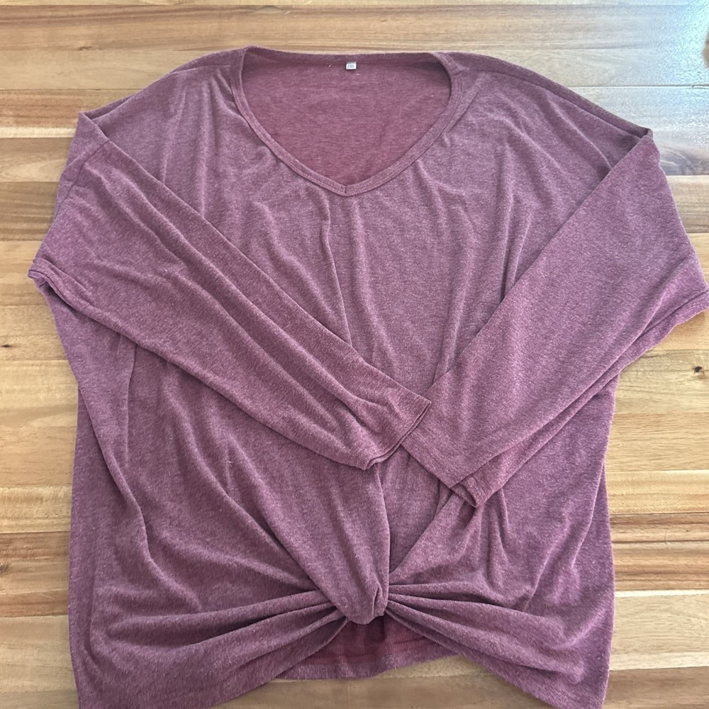 Women's 2XL Mauve Dusty Rose Twist Front Long Sleeve V Neck Top Plus Size